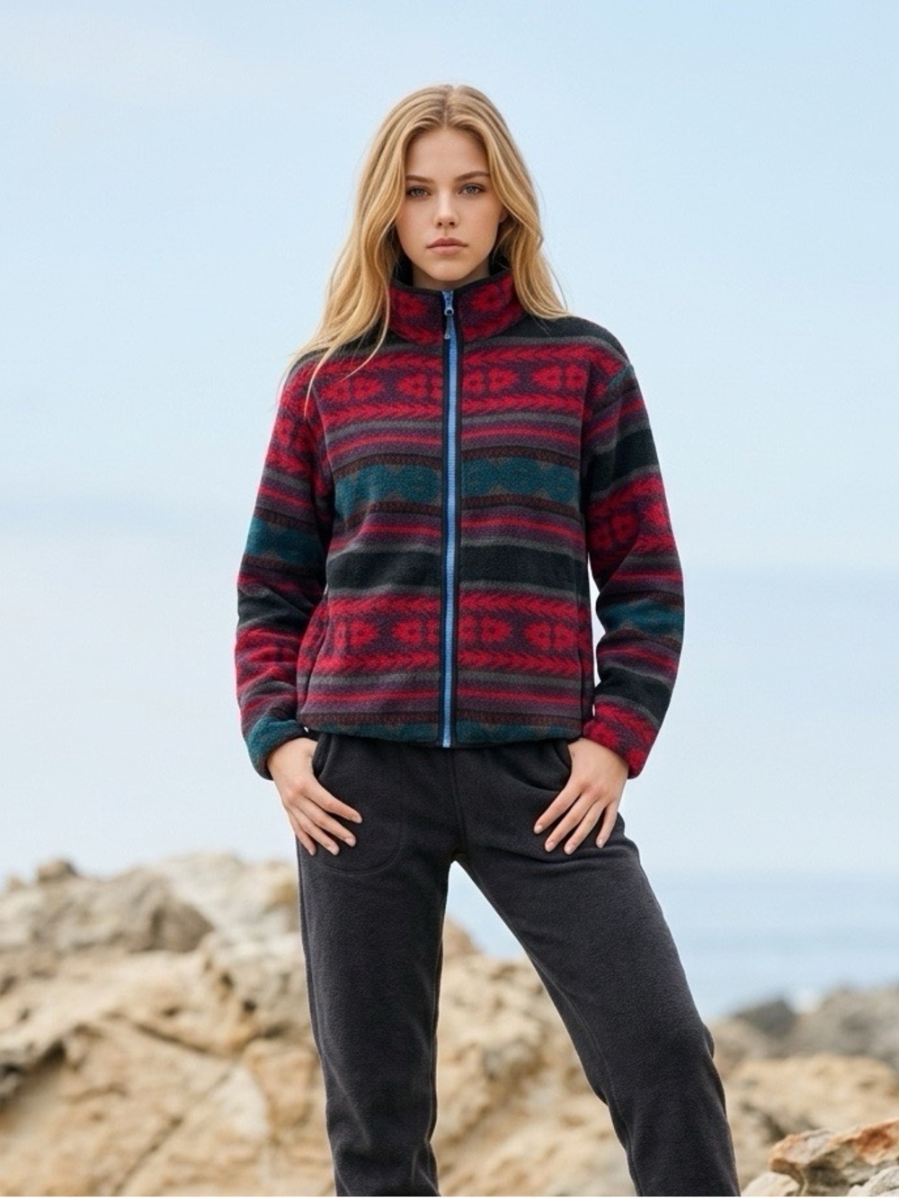 Vintage L. L. Bean Geometric Fleece Jacket - M
